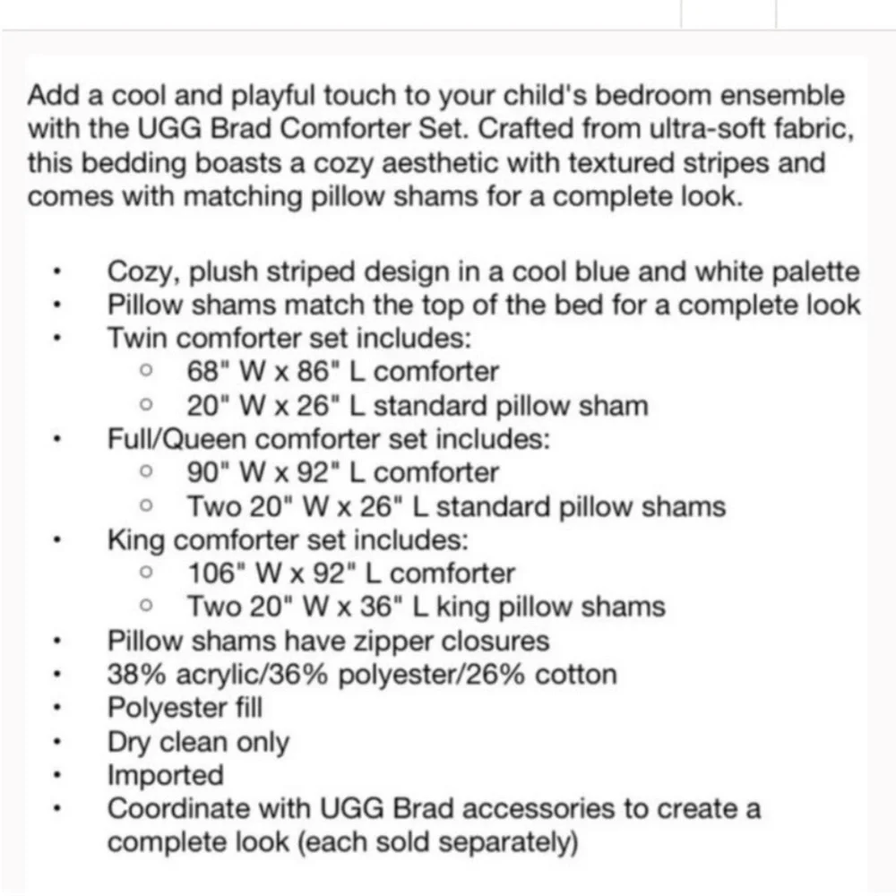 NWT Ugg Belinda Twin Comforter Set$170